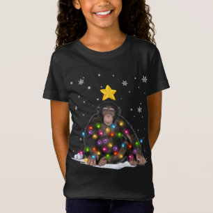 Funny Xmas Monkey Animals Lover Christmas Tree Lig T-Shirt