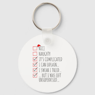 Funny Xmas Nice Naughty List I Can Explain I Swear Key Ring