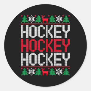 Funny Xmas Ornaments Ugly Christmas Sweater Hockey Classic Round Sticker