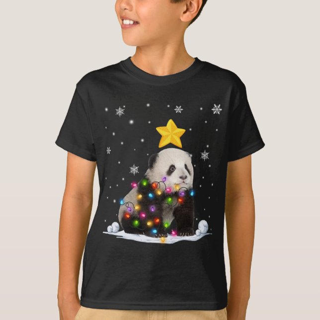 Funny Xmas Panda Bear Animals Lover Christmas Tree T-Shirt (Front)