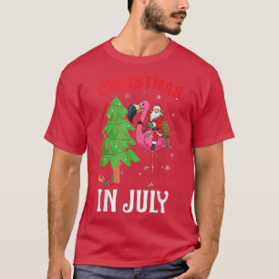 Funny Xmas Santa Flamingo Christmas In July  T-Shirt