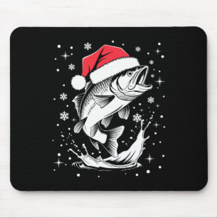 Funny Xmas Santa Hat Fish Christmas Fishing  Mouse Pad