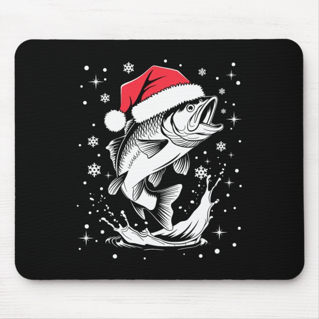 Funny Xmas Santa Hat Fish Christmas Fishing  Mouse Pad (Front)