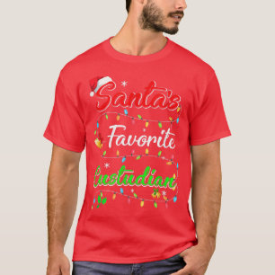 Funny Xmas Santas Favourite Custodian Christmas T-Shirt