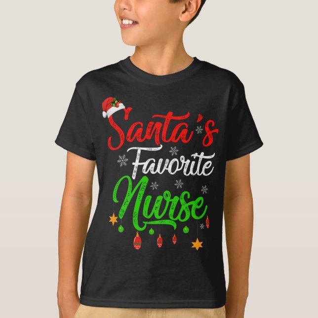 Funny Xmas Santa's Favourite Nurse Christmas T-Shirt (Front)