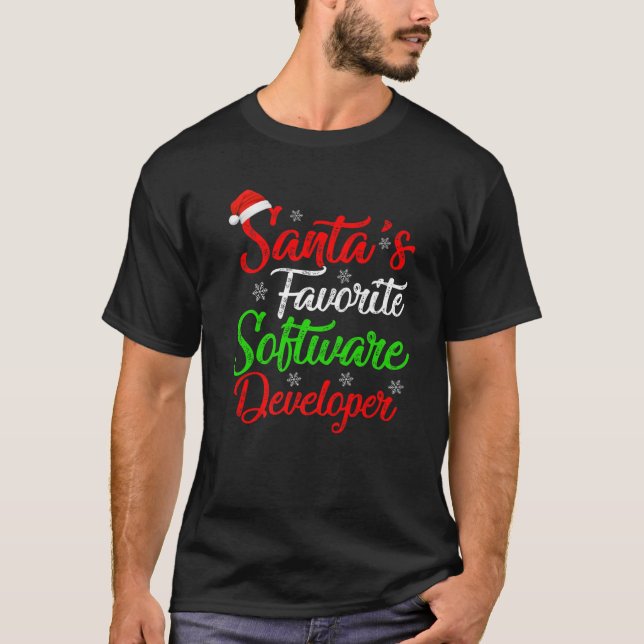 Funny Xmas Santa's Favourite Software Developer Ch T-Shirt (Front)
