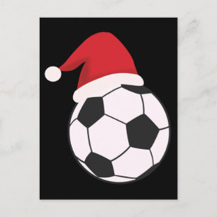 Funny Xmas Soccer Ball Santa Hat, Soccer Lover Postcard
