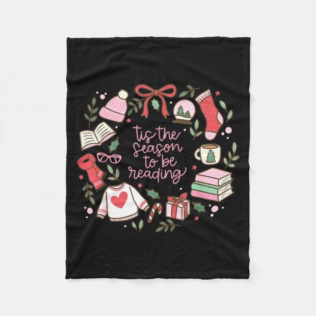 Funny Xmas Tis The Season To Be Reading Books Paja Fleece Blanket (Front)