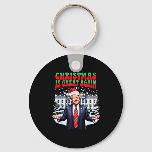 Funny Xmas Trump Pajamas Holiday Christmas Is Grea Key Ring (Front)