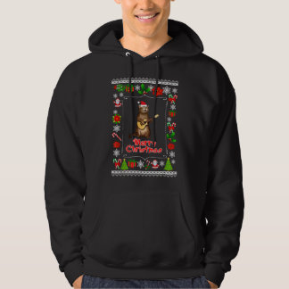 Funny xmas ugly cat lovers owners playing ukele hoodie