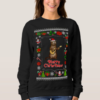 Funny xmas ugly cat lovers owners playing ukele sweatshirt