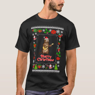 Funny xmas ugly cat lovers owners playing ukele T-Shirt
