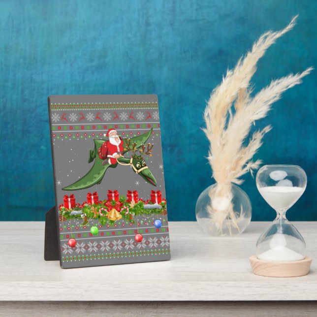 Funny Xmas Ugly Santa Riding Pterodactyl Bird Chri Plaque (Side)
