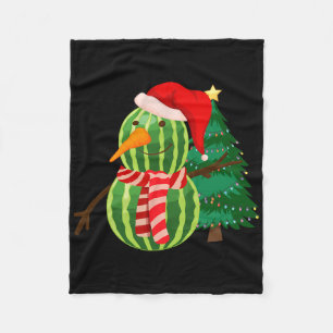 Funny Xmas Watermelon Snowman - Christmas In July Fleece Blanket