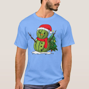 Funny Xmas Watermelon Snowman Christmas in July T-Shirt