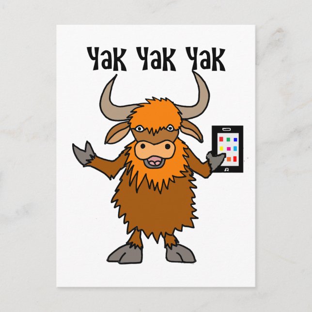 Funny Yak Yakking on Cell Phone Cartoon Postcard (Front)