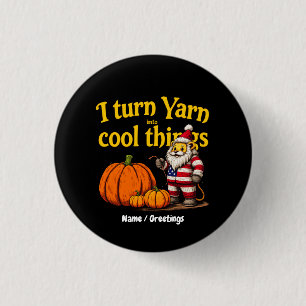 Funny Yarn Lover Gnome With Pumpkins Knitting 3 Cm Round Badge
