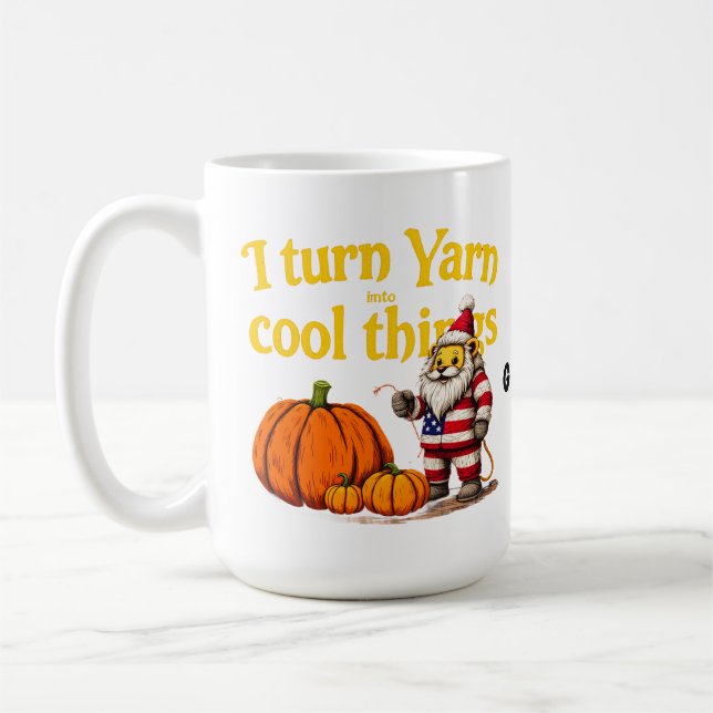 Funny Yarn Lover Gnome With Pumpkins Knitting  Coffee Mug (Left)