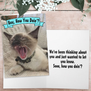 Funny Yelling How You Doin' Siamese Cat Photo Card