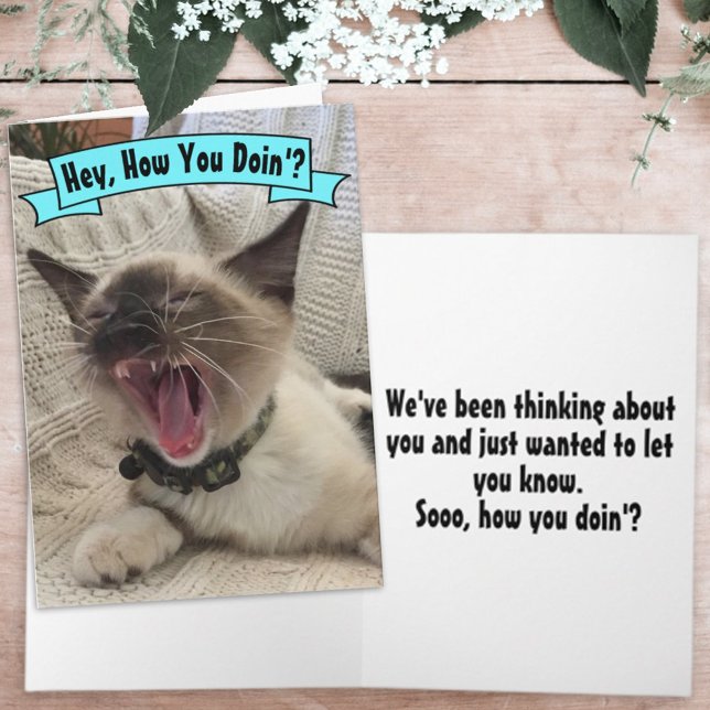 Funny Yelling How You Doin' Siamese Cat Photo Card (Creator Uploaded)