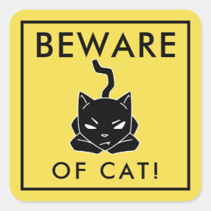 Funny Yellow Beware of Cat Sign Square Sticker