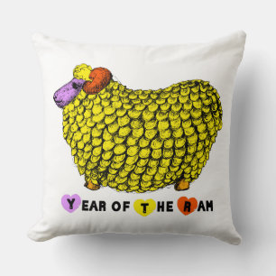 Funny Yellow Big Ram Chinese Zodiac Birthday SqPi Cushion