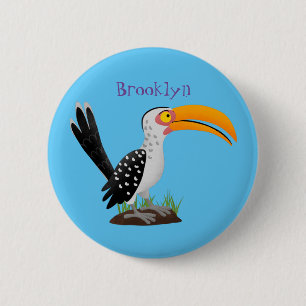 Funny yellow billed hornbill safari bird cartoon 6 cm round badge