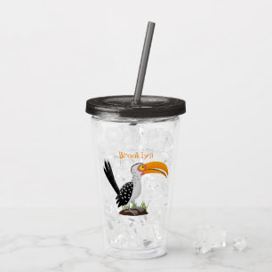 Funny yellow billed hornbill safari bird cartoon acrylic tumbler