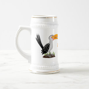 Funny yellow billed hornbill safari bird cartoon beer stein