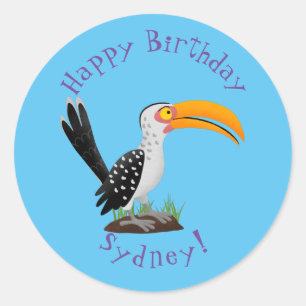 Funny yellow billed hornbill safari bird cartoon classic round sticker