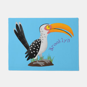 Funny yellow billed hornbill safari bird cartoon doormat