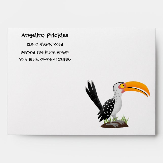 Funny yellow billed hornbill safari bird cartoon envelope (Front)