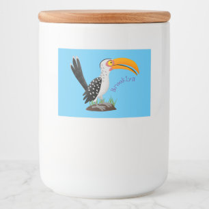 Funny yellow billed hornbill safari bird cartoon food label