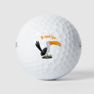 Funny yellow billed hornbill safari bird cartoon golf balls