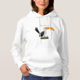 Funny yellow billed hornbill safari bird cartoon hoodie