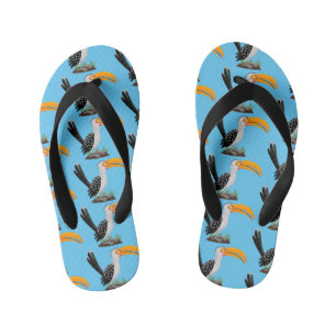 Funny yellow billed hornbill safari bird cartoon kid's jandals