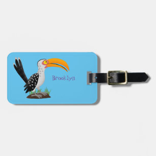 Funny yellow billed hornbill safari bird cartoon luggage tag