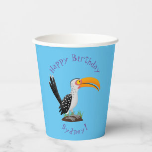 Funny yellow billed hornbill safari bird cartoon paper cups