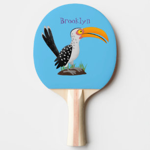 Funny yellow billed hornbill safari bird cartoon ping pong paddle