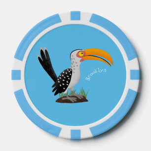 Funny yellow billed hornbill safari bird cartoon poker chips