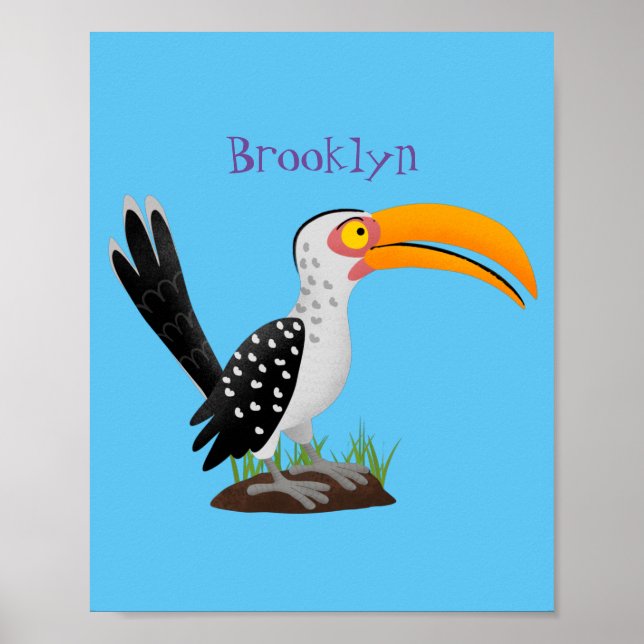 Funny yellow billed hornbill safari bird cartoon poster (Front)