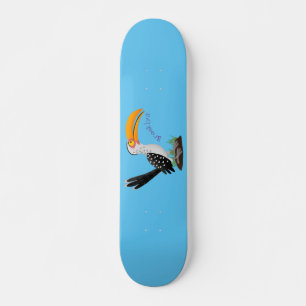 Funny yellow billed hornbill safari bird cartoon skateboard