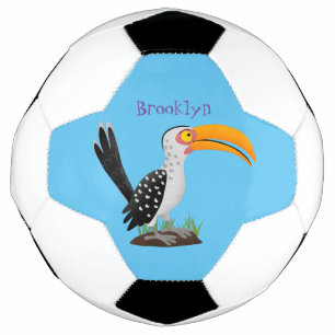 Funny yellow billed hornbill safari bird cartoon soccer ball