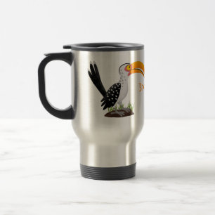 Funny yellow billed hornbill safari bird cartoon travel mug