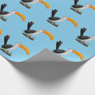 Funny yellow billed hornbill safari bird cartoon wrapping paper