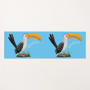 Funny yellow billed hornbill safari bird cartoon yoga mat