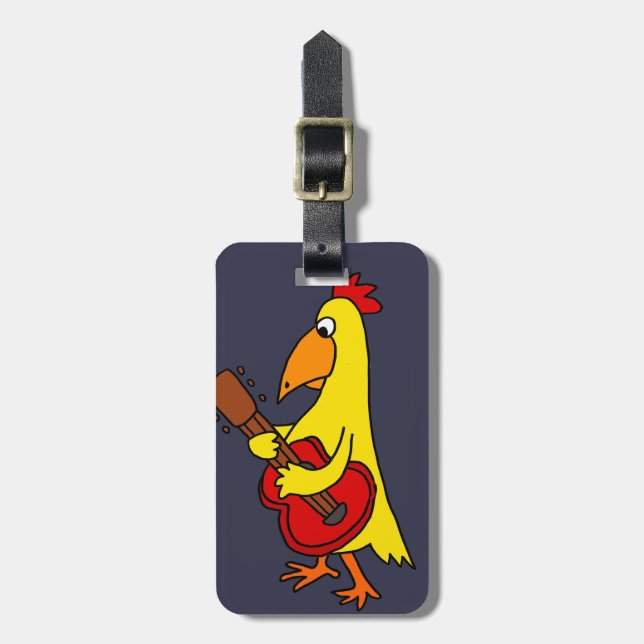Funny Yellow Chicken Playing Guitar Luggage Tag (Front Vertical)