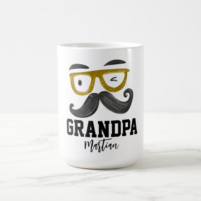 Funny yellow classes and moustache Custom  Grandpa Coffee Mug (Center)