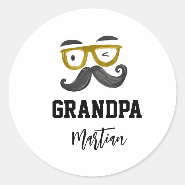 Funny yellow classes and Moustache Grandpa custom Classic Round Sticker (Front)