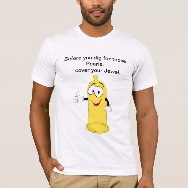 Funny yellow condom man joke T-Shirt (Front)